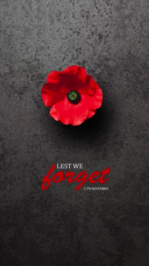 Lest We Forget 11th November inscription with Poppy flower on rusty iron Stock Footage 319908842