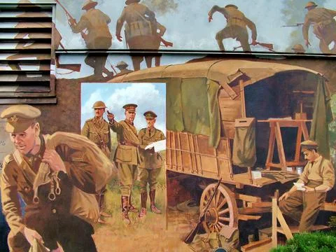 "Lest We Forget"  This mural is part of the Chemainus Festival of Murals. Stock Photos