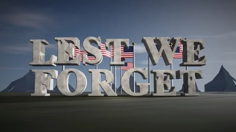 Lest We Forget Pale Granite 3D Letters with Rows of American Flags in a Cold Stock Footage 343023363
