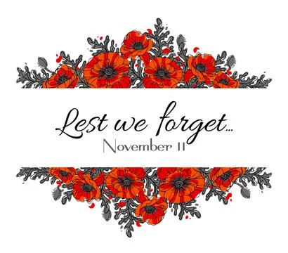 Lest we forget. Red Poppy flower - international symbol of peace. Frame for R Illustrazione stock