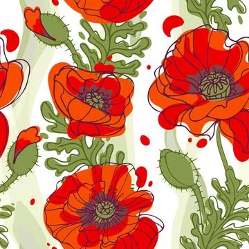 Lest we forget. Red Poppy flower - international symbol of peace. seamless Stock Illustration