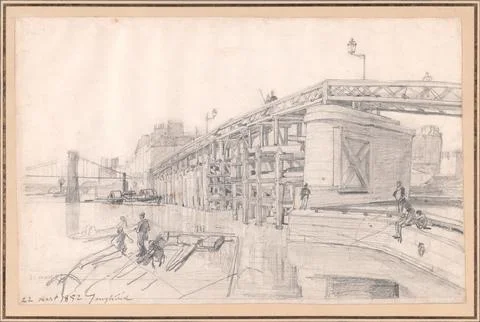 L'Estacade  Paris 1852 Johan Barthold Jongkind In the period from 1849 unti.. Stock Illustration