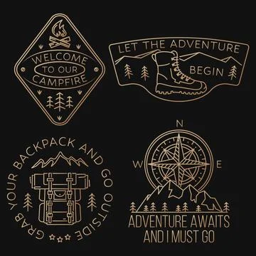 Let the adventure begin. Sammer camp line art badge. Vector illustration Illustrazione stock