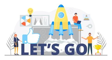 Let is go concept vector for web, homepage. Stratup metaphor with tiny people Illustrazione stock