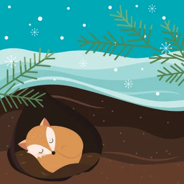 Let it snow. Fox sleeping in the hole Иллюстрация