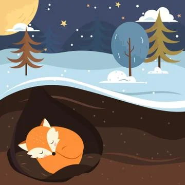 Let it snow. Fox sleeping in the hole Ilustração Stock