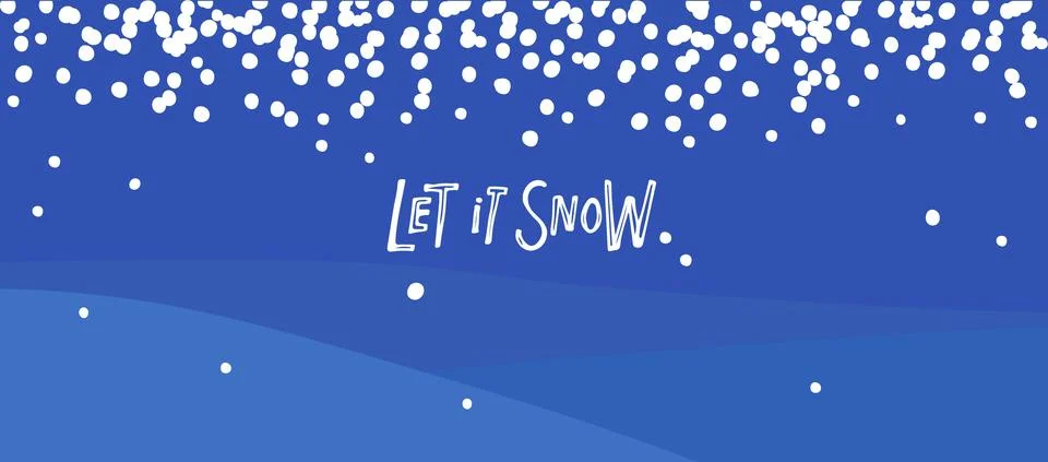 Let it Snow text on dark blue Abstract winter background with white snowflakes Stock Illustration