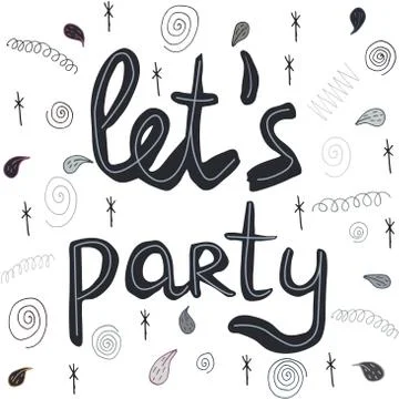 Let s party black note on white background. Stock Illustration