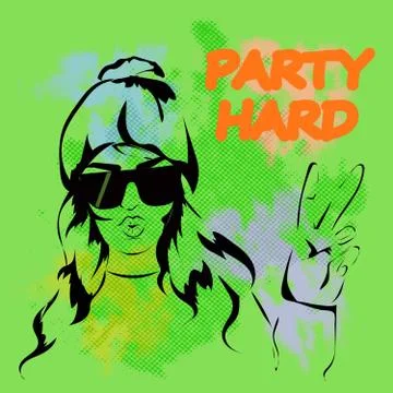 Let s Party design template with fashion girl and place for text. Stock Illustration