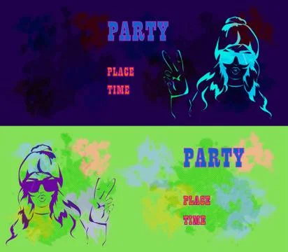Let s Party design template with fashion girl and place for text. Stock Illustration