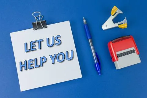 Let us help you. Text on a blue background Stock Photos