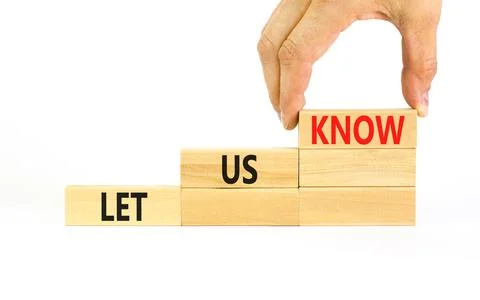 Let us know symbol. Concept words Let us know on wooden blocks on a beautiful Stock Photos