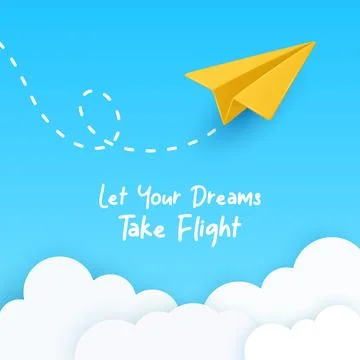 Let Your Dreams Take Flight. Minimalist Vector Banner With Yellow Paper Airplane Stock-Illustration