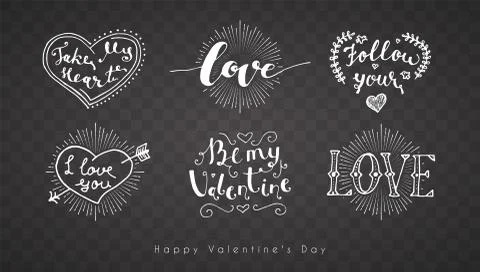 Letering romantic Valentine. Vector set holiday illustration on a transparent Stock Illustration