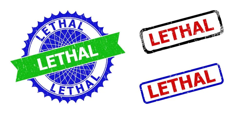 LETHAL Rosette and Rectangle Bicolor Stamp Seals with Corroded Textures Stock Illustration
