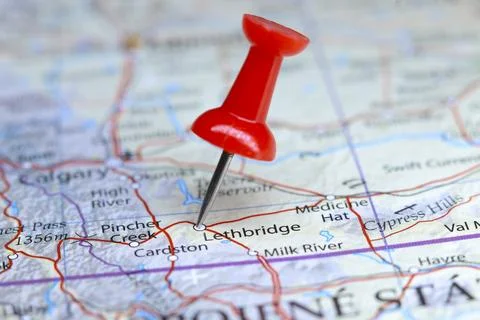 Lethbridge, Canada pin on map Stock Photos