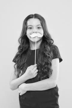 Lets be funny. party elements. happy childhood. small kid yellow background Stock Photos