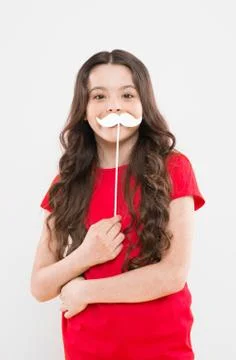 Lets be funny. party elements. happy childhood. small kid yellow background Stockfoto's