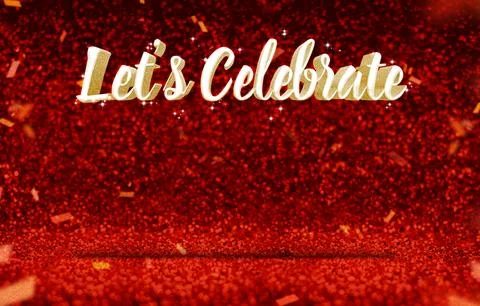 Let's Celebrate (3d rendering) gold glitz at perspective red sparkling glitte Stock Illustration