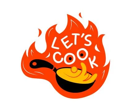 Let's cook icon of frying pan for kitchen cooking Stock Illustration