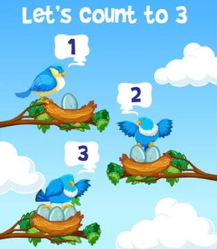 Lets count to three bird concept Stock Illustration