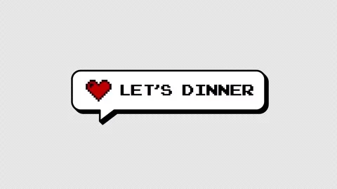 Let's Dinner 8-bits pixel art neubrutalism comment balloon Alpha. Stock Footage 316774363