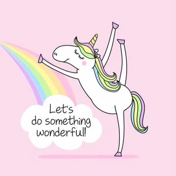 Let's do something wonderful - funny vector quotes and unicorn drawing. Stock Illustration