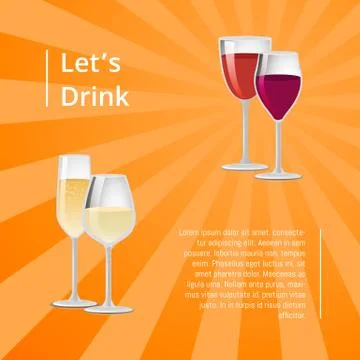Lets Drink Poster Pair Glasses Vector Two Drinks Ilustração Stock