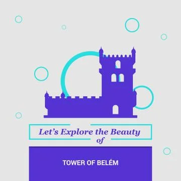 Let's Explore the beauty of Tower of Belem Lisbon, Portugal National Landmark Ilustração Stock