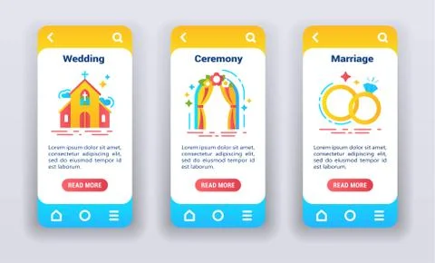 Let's get married on mobile app onboarding screens. Stock Illustration