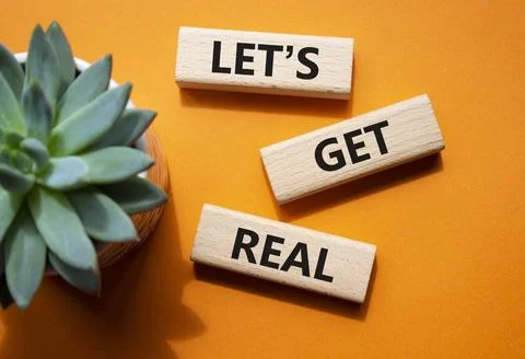 Lets get real symbol. Concept words Lets get real on wooden blocks. Beautif.. Stock Photos