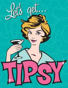 Let’s Get Tipsy retro cocktail design Иллюстрация