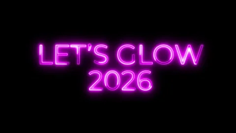 Let's Glow 2026 Neon Text Animation | Party Celebration Motion Graphic Video stock 320819477