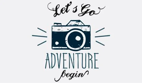 Lets go adventure begin lettering logo sign Stock Illustration