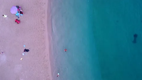 Let's Go to the beach bath Parasol. Amazing aerial flight bird's eye view Stock Footage 204896014