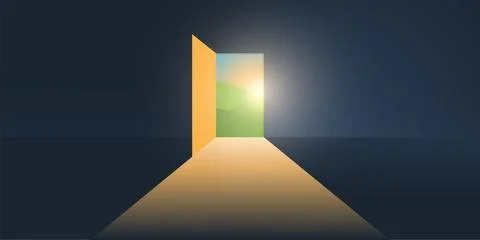 Let's Go Outside - Dark Room, Light Coming In Through an Open Door - New Po.. Stock Illustration