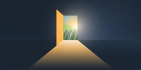 Let's Go Outside - Dark Room, Light Coming In Through an Open Door - New Po.. Stock Illustration