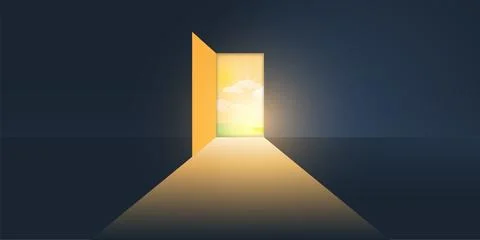 Let's Go Outside to See the Sky - Dark Room, Light Coming In Through an Ope.. Stock Illustration
