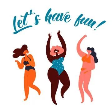Lets have fun. Party poster. Group of young women Stock Illustration
