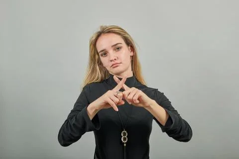 Let's make a stop I don't want to listen your lie. Unhappy unsatisfied troubled Stock-Fotos