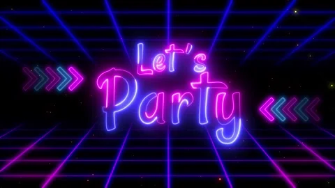 Lets party animated neon grid neon party bar cafe looping alpha 4k Stock Footage 265160950