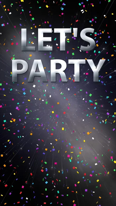 Let's Party Text Animation with Colorful Confetti and Starry Night Sky Stock Footage 346372555