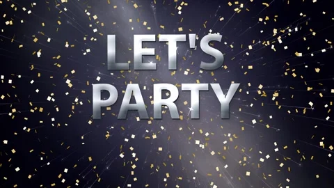 Let's Party Text Animation with Gold Confetti and Starry Night Sky Stock Footage 346435179
