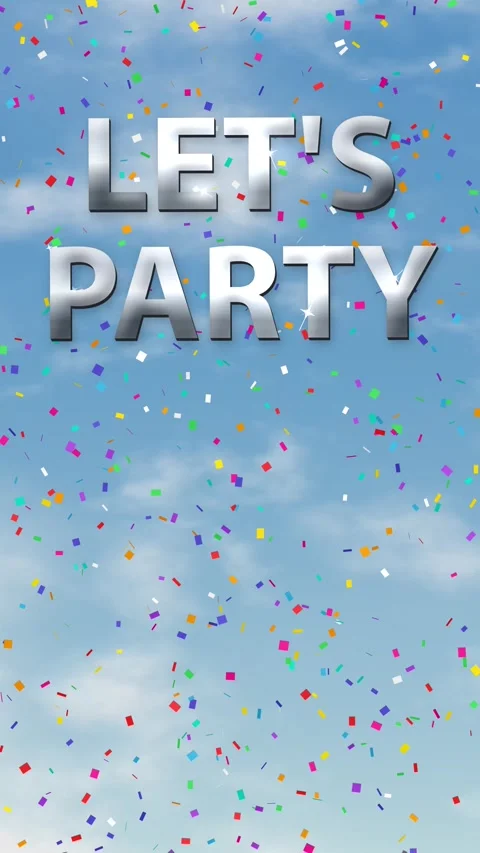 Let's Party Text with Falling Confetti Over Cloudy Blue Sky Stock Footage 341309456