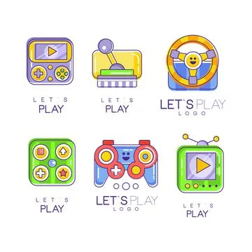 Lets play logo design set. Gaming controller, gamepad badges for initial esport Illustrazione stock