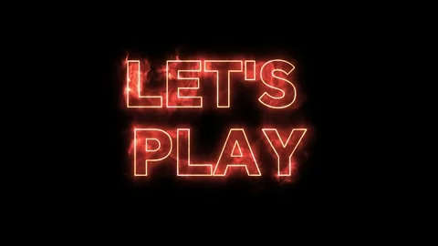 Lets play neon sign glowing with fire flames effect on black background for Stock Footage 347345892