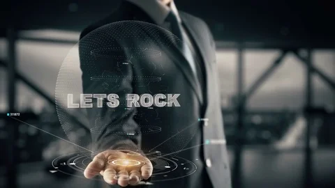 Lets Rock with hologram businessman concept Stock Footage