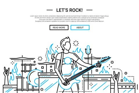 Lets rock - line design website banner Stock Illustration