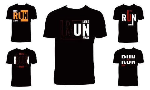 Let's Run Away Typography  T Shirt Design Bundle Stock Illustration