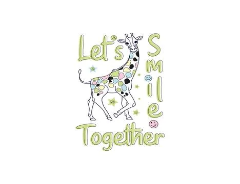 Let's smile together vector design with giraffe for print on t shirt and other u 스톡 일러스트